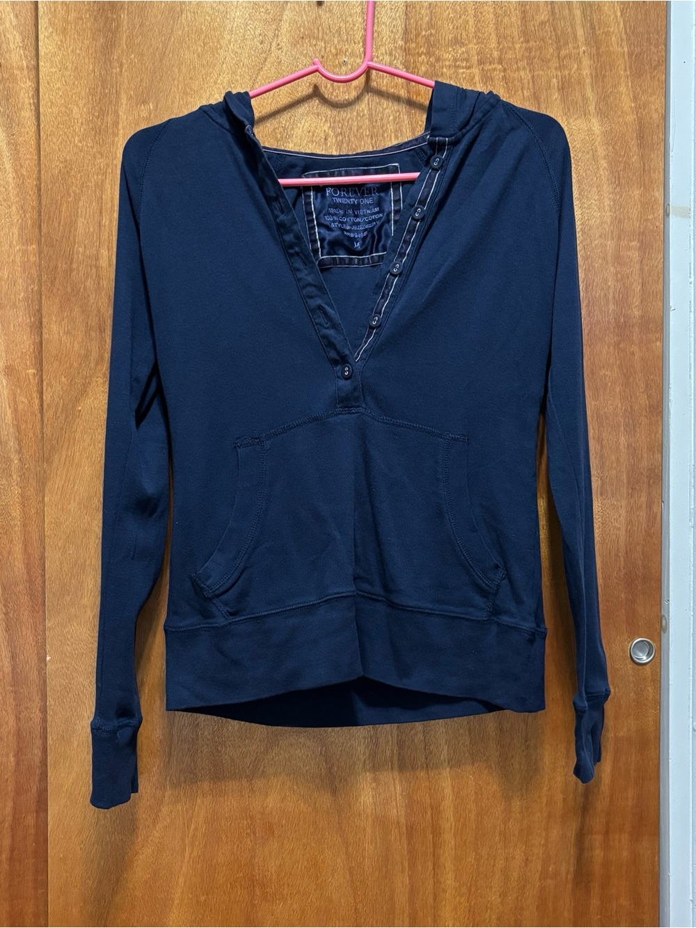Vintage Forever 21 Navy Henley Pullover Hoodie